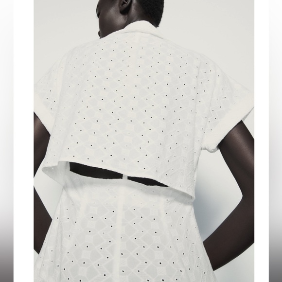 ZARA OPENWORK EMBROIDERED MIDI SHIRT DRESS - Picture 3 of 7